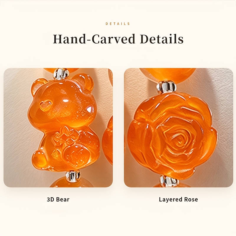 2pcs Cuddly Bear & Rose Bead Bracelet Set, Luminous Design